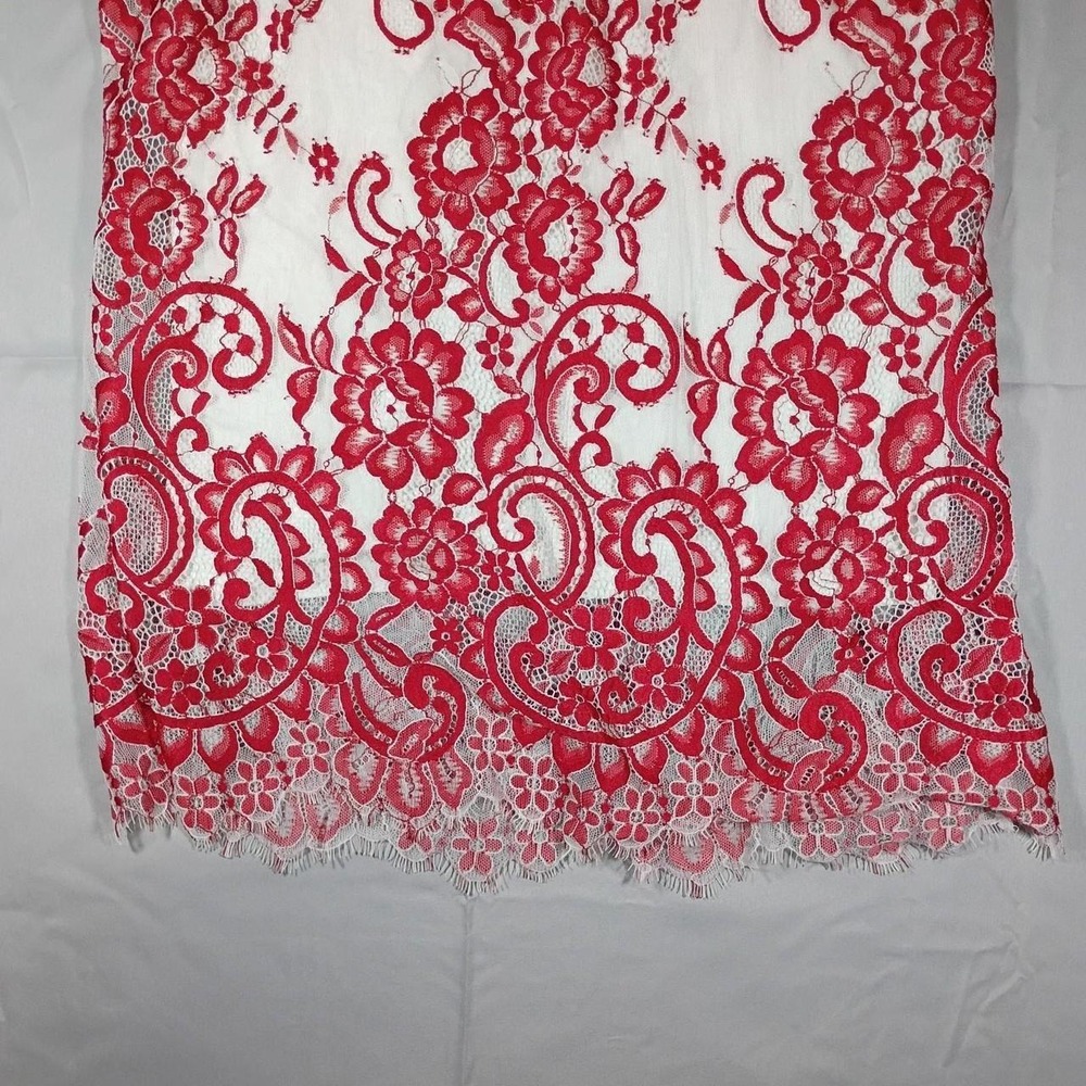 Coquette Cherry Red & White Floral Lace Tank Top, Size S - Picture 3 of 6